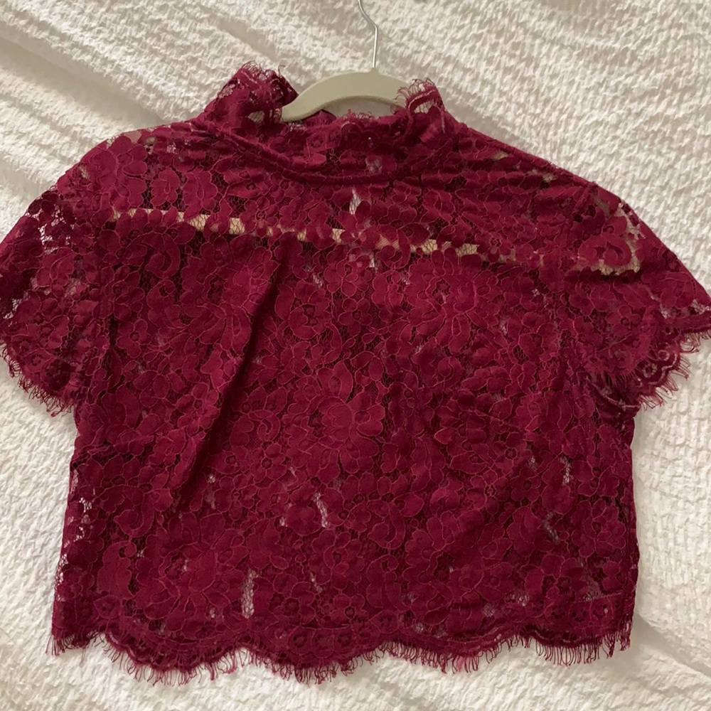 PlanetBlue Lace Cropped Mock Neck Top
